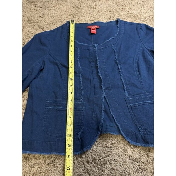 SUNDANCE Blue Linen Blend Cropped Cardigan Jacket Preppy Boho Career Office 10 - Picture 6 of 6